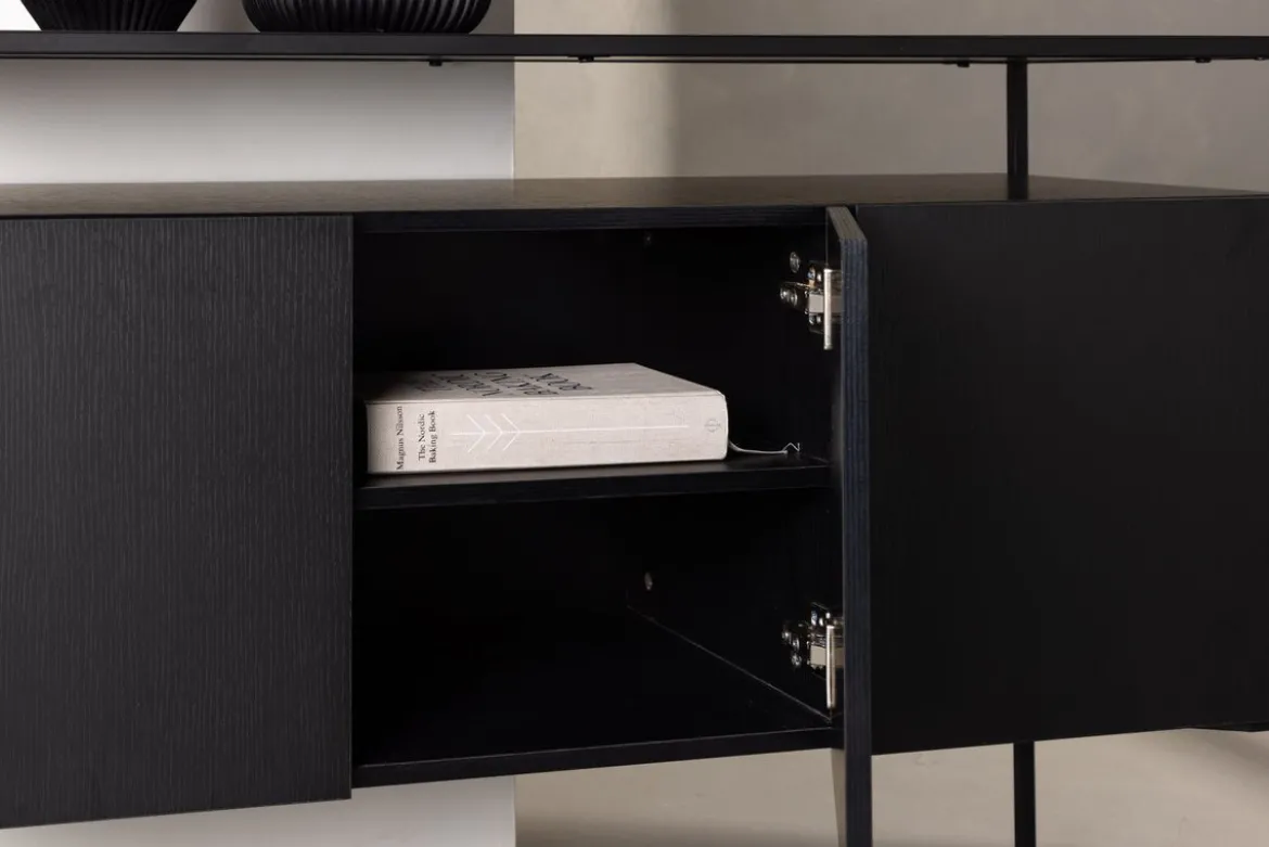 Kommode Merivo – Schwarz, Industrial Chic mit offenem Rahmen