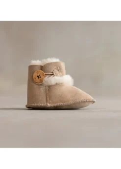 Lammfell Babyschlappen Noa – Echtes Lammfell in Sand, Grau, Rosa & Weiß