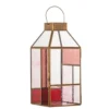 Laterne Amara – Roséfarbenes Glas mit messingfarbenem Rahmen