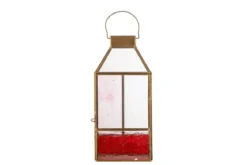 Laterne Amara – Roséfarbenes Glas mit messingfarbenem Rahmen