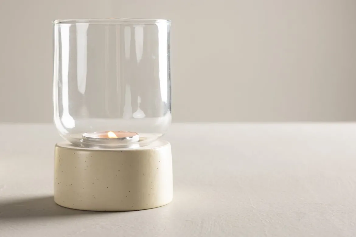 Laterne Grazie - Laterne aus Glas und beigem Steinzeug