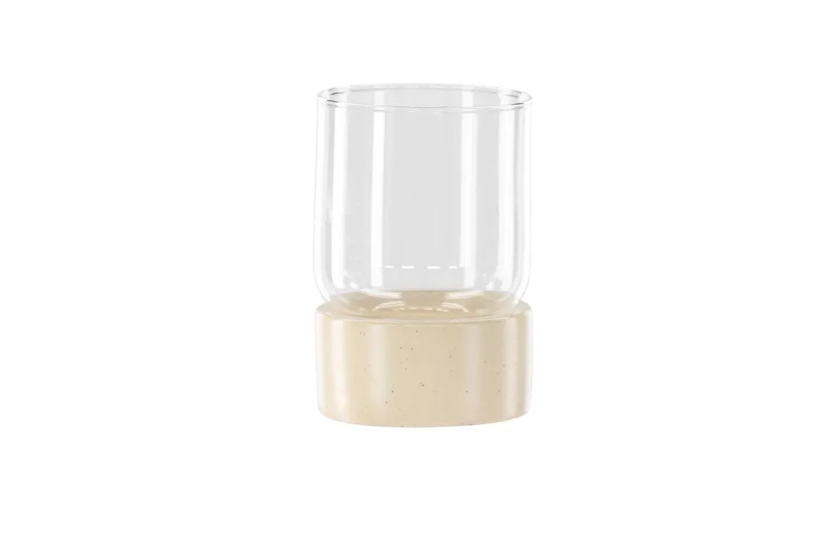 Laterne Grazie - Laterne aus Glas und beigem Steinzeug
