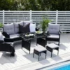 Loungeset Ruby - aus schwarzem Rattan mit grauen Kissen