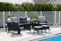 Loungeset Ruby - aus schwarzem Rattan mit grauen Kissen