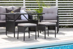 Loungeset Ruby - aus schwarzem Rattan mit grauen Kissen