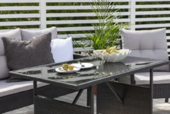 Loungeset Ruby - aus schwarzem Rattan mit grauen Kissen
