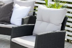 Loungeset Ruby - aus schwarzem Rattan mit grauen Kissen