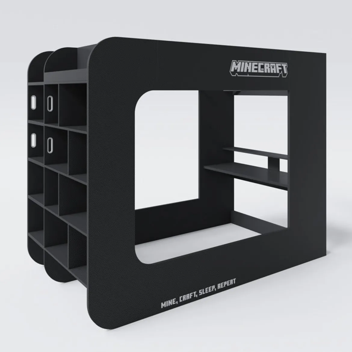 Minecraft Gaming-Hochbett „BaseCamp XL“ mit Schreibtisch & Regal
