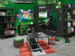 Minecraft Gaming-Hochbett „BaseCamp XL“ mit Schreibtisch & Regal