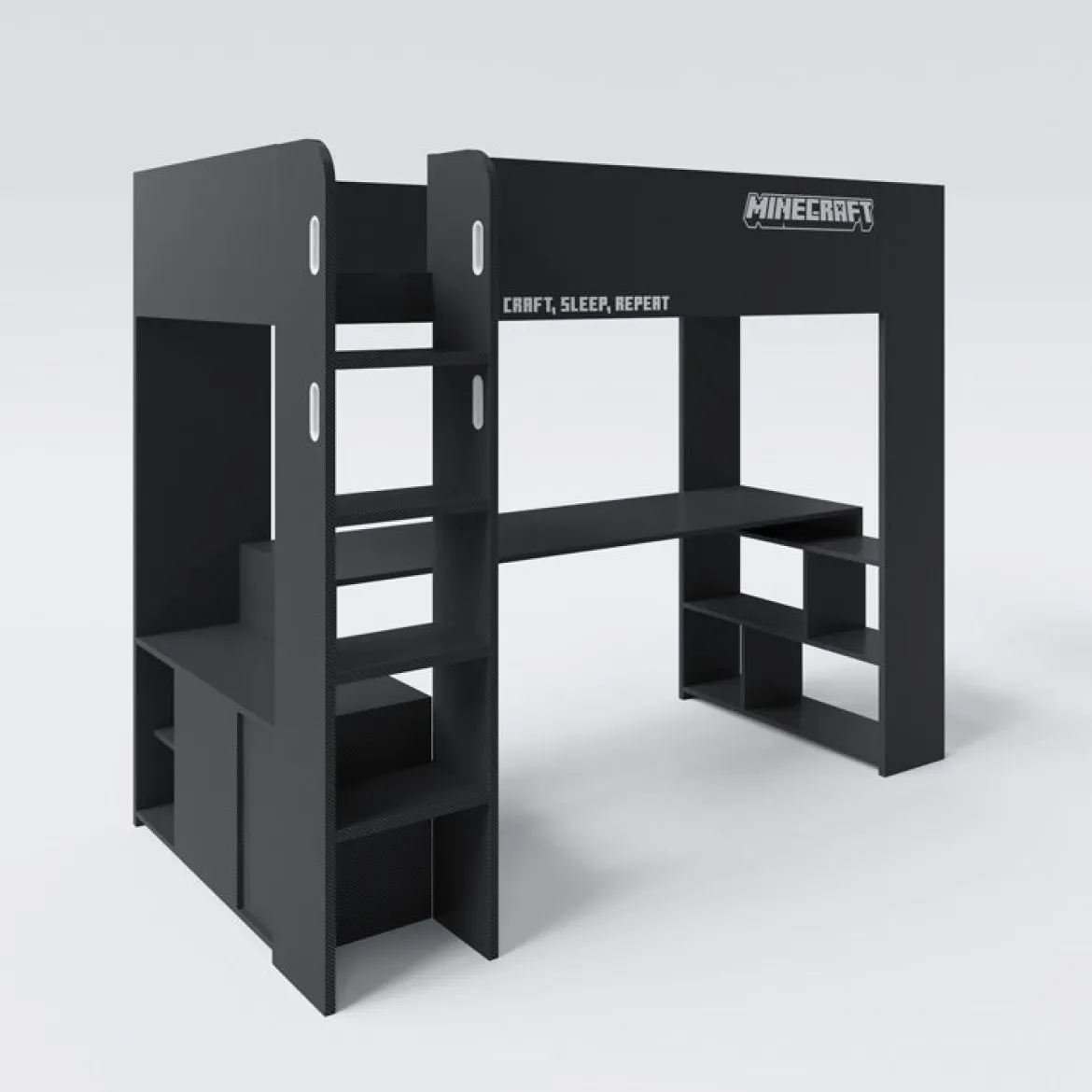 Minecraft Gaming-Hochbett „BaseCamp“ mit Schreibtisch & Regal