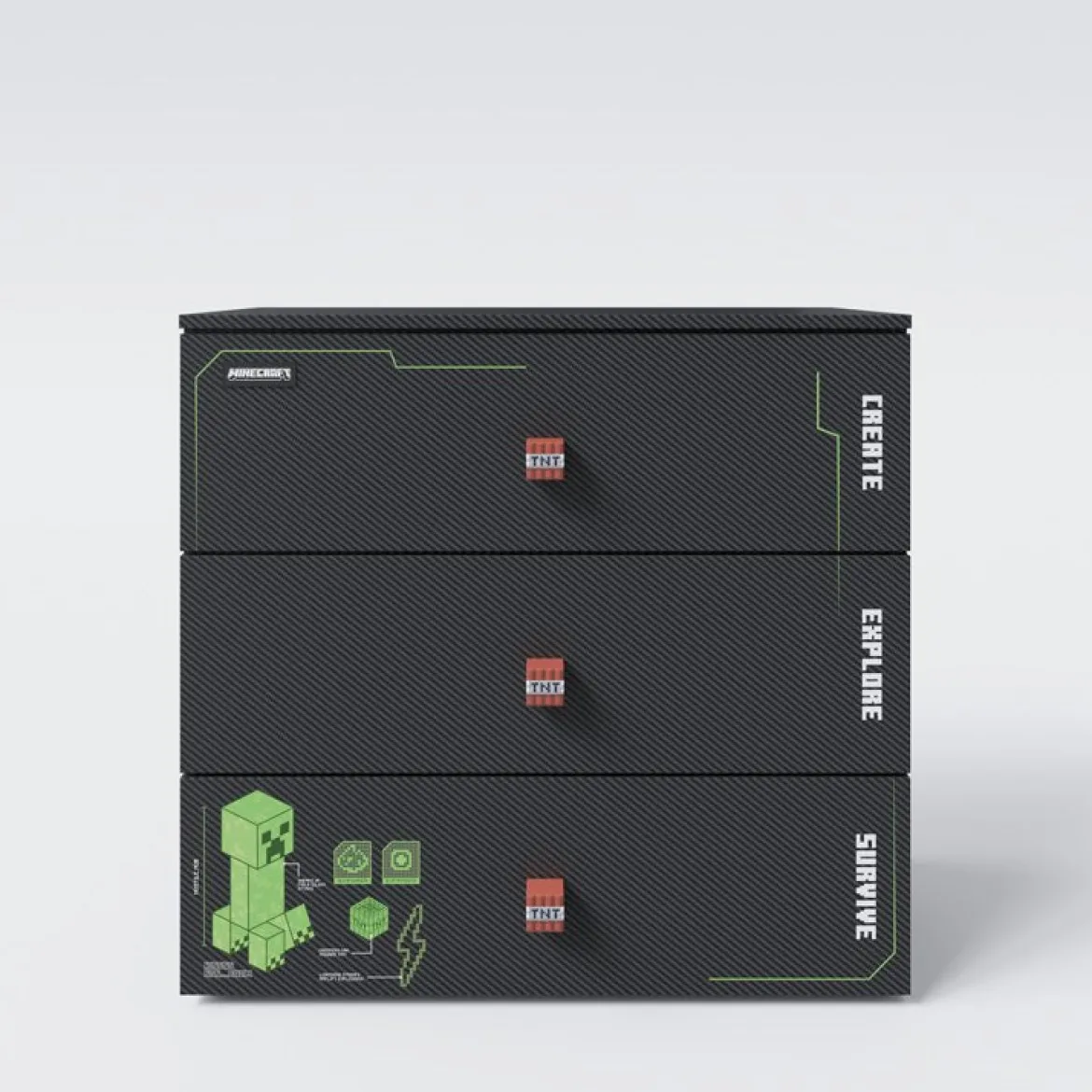 Minecraft Kommode „Creeper Chest“ – mit LED, Soft-Close & 3 Schubladen