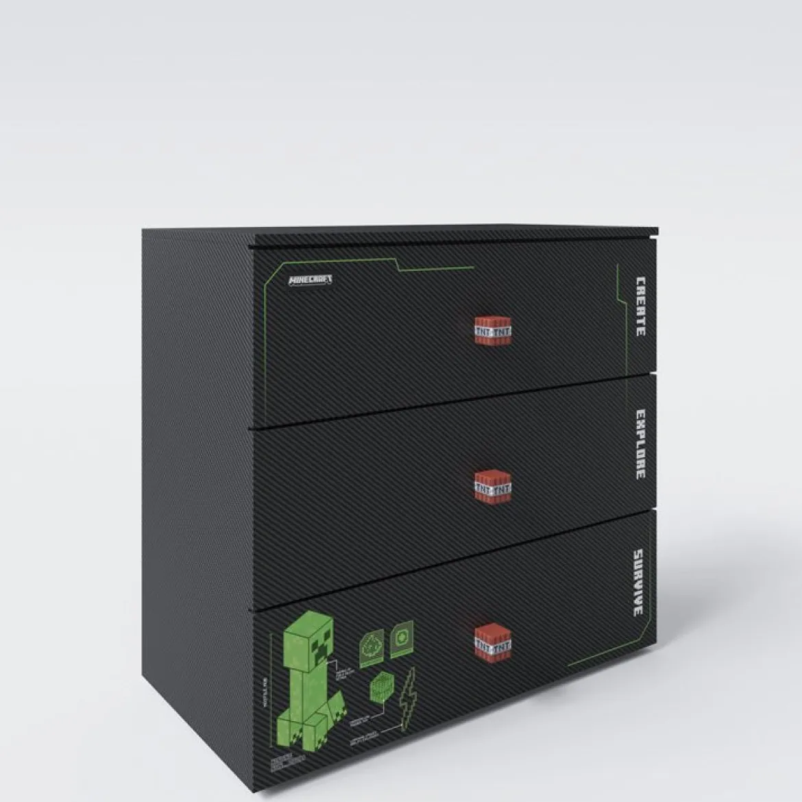 Minecraft Kommode „Creeper Chest“ – mit LED, Soft-Close & 3 Schubladen