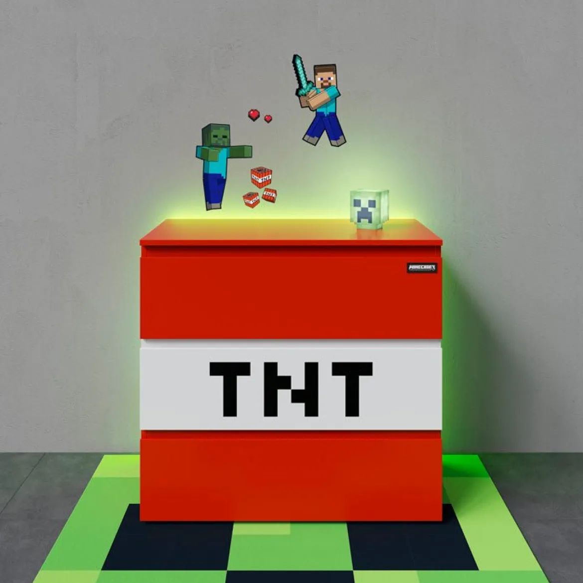 Minecraft Kommode „TNT Box“ – mit LED-Beleuchtung & 3 Schubladen