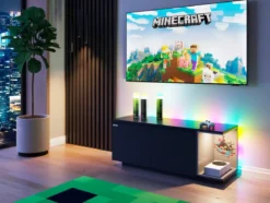 Minecraft Lowboard „BlockBase“ – mit Türen, Konsole-Fach & LED-Element