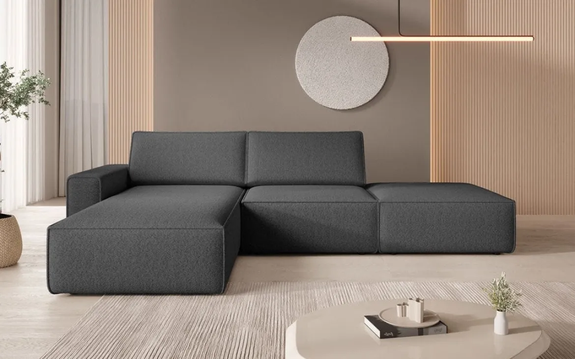 Modulares Ecksofa Yuma mit Beistellhocker aus Bouclé