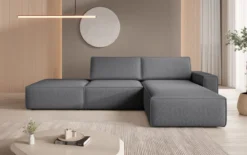 Modulares Ecksofa Yuma mit Beistellhocker aus Bouclé
