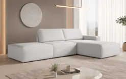 Modulares Ecksofa Yuma mit Beistellhocker aus Bouclé