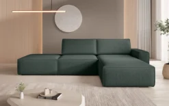 Modulares Ecksofa Yuma mit Beistellhocker aus Bouclé