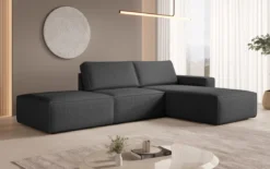 Modulares Ecksofa Yuma mit Beistellhocker aus Bouclé
