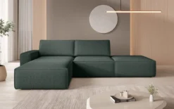 Modulares Ecksofa Yuma mit Beistellhocker aus Bouclé