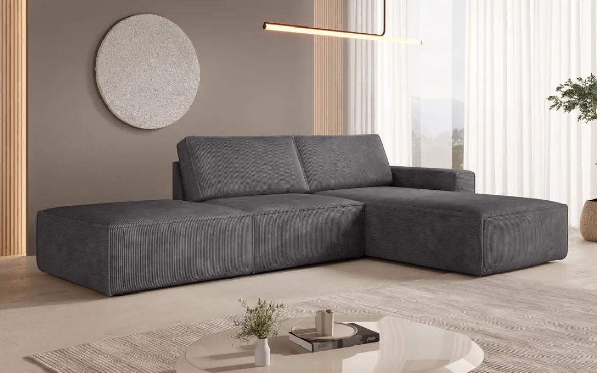 Modulares Ecksofa Yuma mit Beistellhocker aus Cord
