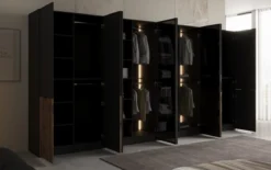 Moduro Arven XL – Viermoduliger Design-Kleiderschrank mit Holz- und Glasfront