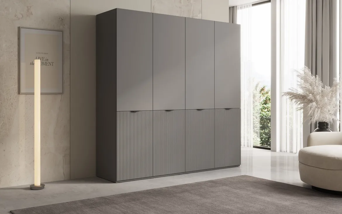 Moduro Elen – Zweimoduliger Kleiderschrank mit strukturierter Front