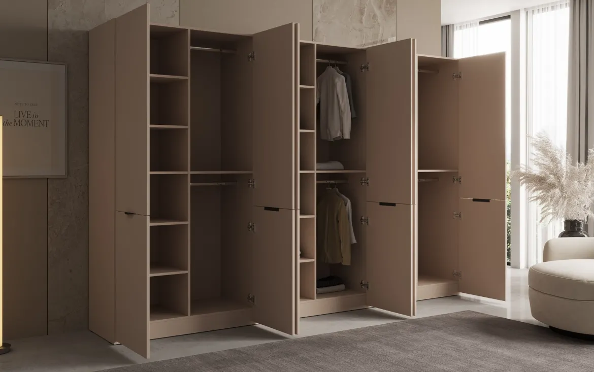 Moduro Faro – Dreimoduliger Design-Kleiderschrank mit strukturierter MDF-Front