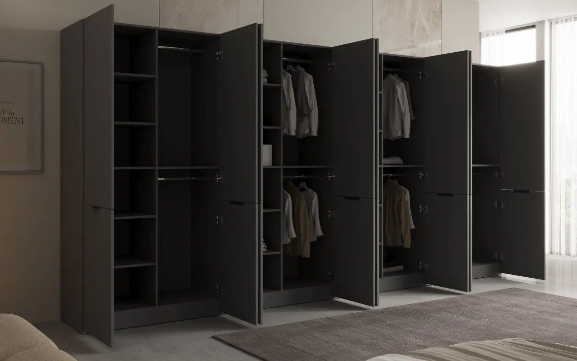 Moduro Faro XL – Viermoduliger Design-Kleiderschrank mit strukturierter MDF-Front