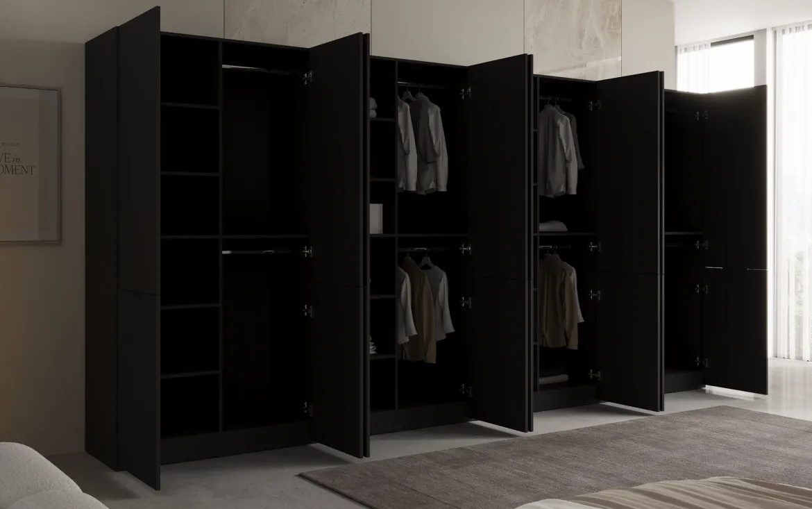 Moduro Faro XL – Viermoduliger Design-Kleiderschrank mit strukturierter MDF-Front