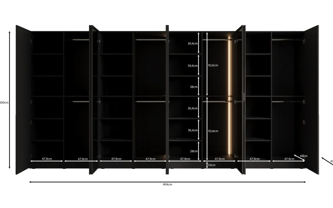 Moduro Kalen – Viermoduliger Design-Kleiderschrank mit Holz- und Strukturglasfron