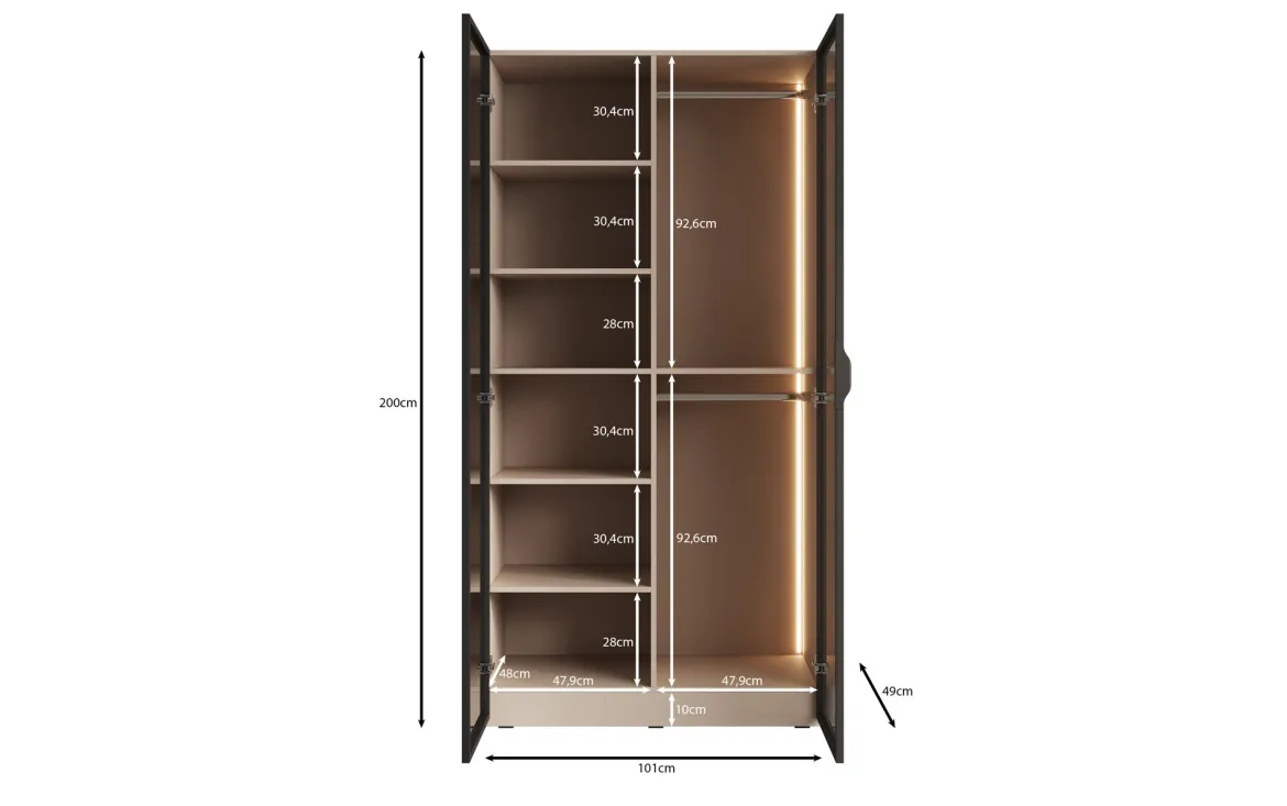 Moduro Luno – Design-Kleiderschrank mit Glasfront und LED-Innenbeleuchtung