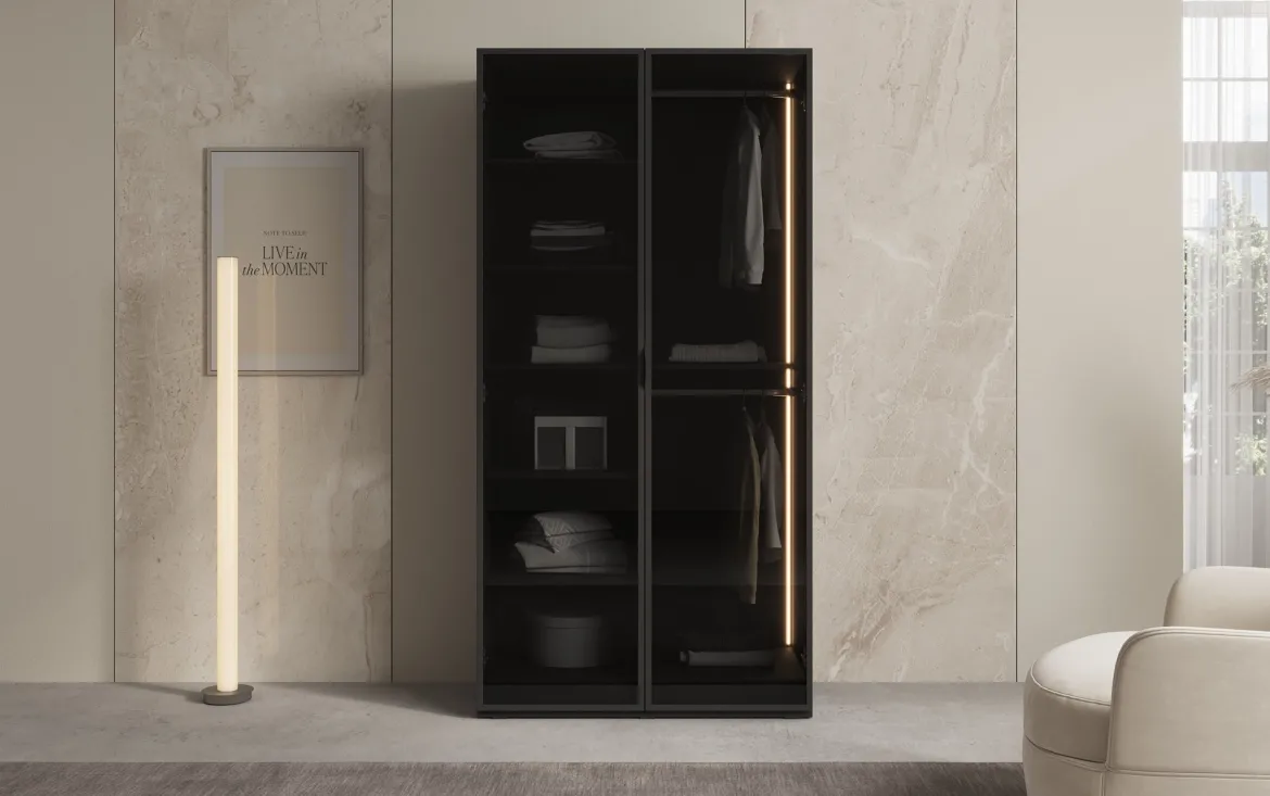 Moduro Luno – Design-Kleiderschrank mit Glasfront und LED-Innenbeleuchtung