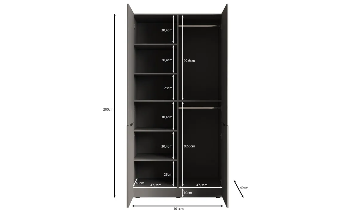 Moduro Naro – Design-Kleiderschrank mit dunklem Korpus und Holzdekor-Front
