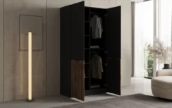 Moduro Naro – Design-Kleiderschrank mit dunklem Korpus und Holzdekor-Front