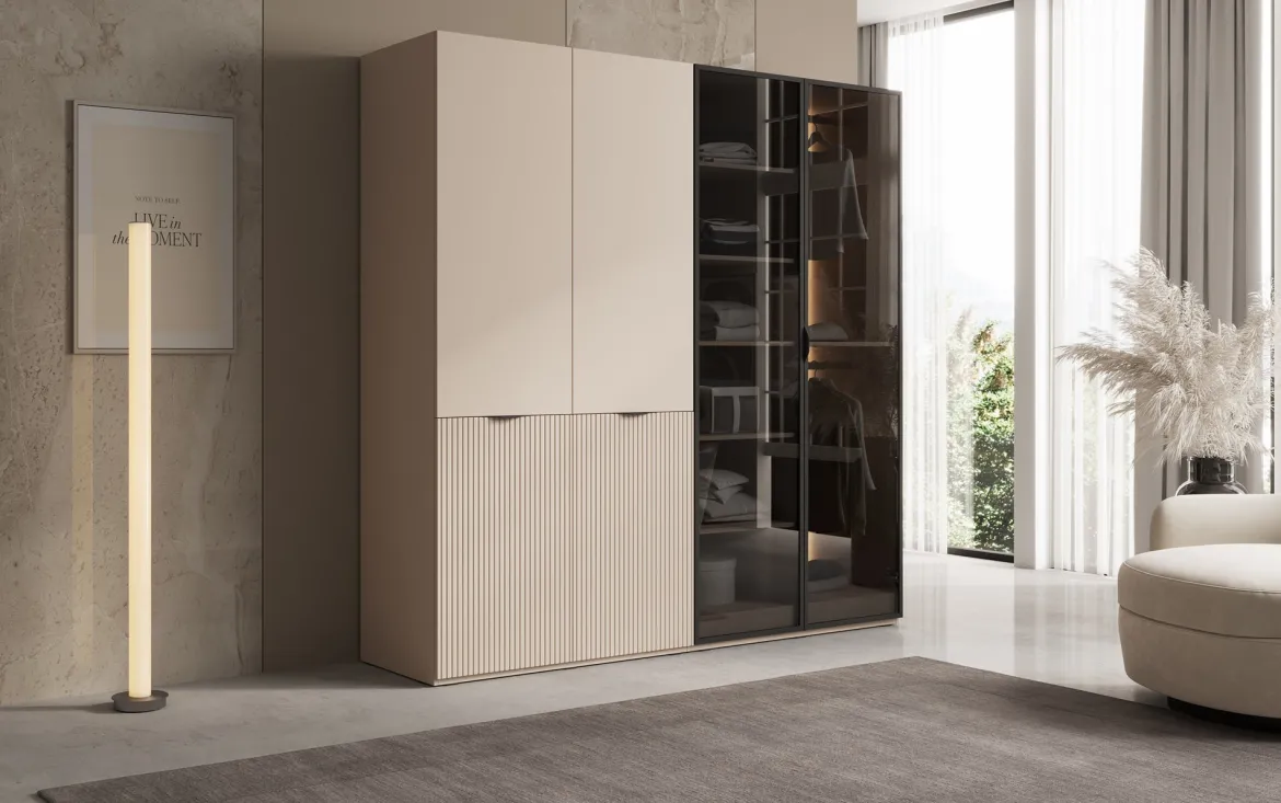 Moduro Nero – Modularer Kleiderschrank mit Glas- und Strukturfront