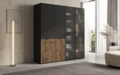 Moduro Ravel – Zweimoduliger Design-Kleiderschrank mit Holz- und Strukturglasfront
