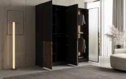 Moduro Ravel – Zweimoduliger Design-Kleiderschrank mit Holz- und Strukturglasfront