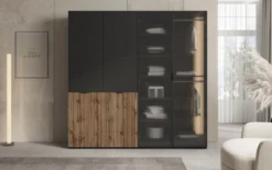 Moduro Ravel – Zweimoduliger Design-Kleiderschrank mit Holz- und Strukturglasfront