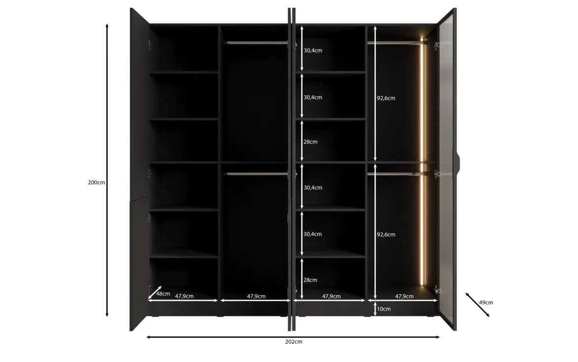 Moduro Ravo – Modularer Kleiderschrank mit geriffelter Glasfront und Strukturpaneel