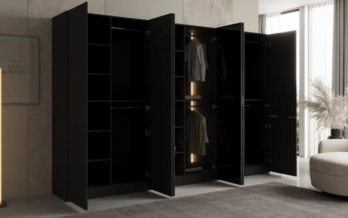 Moduro Sano – Modularer Kleiderschrank mit Glas- und Strukturfront