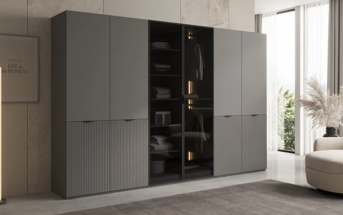 Moduro Sano – Modularer Kleiderschrank mit Glas- und Strukturfront