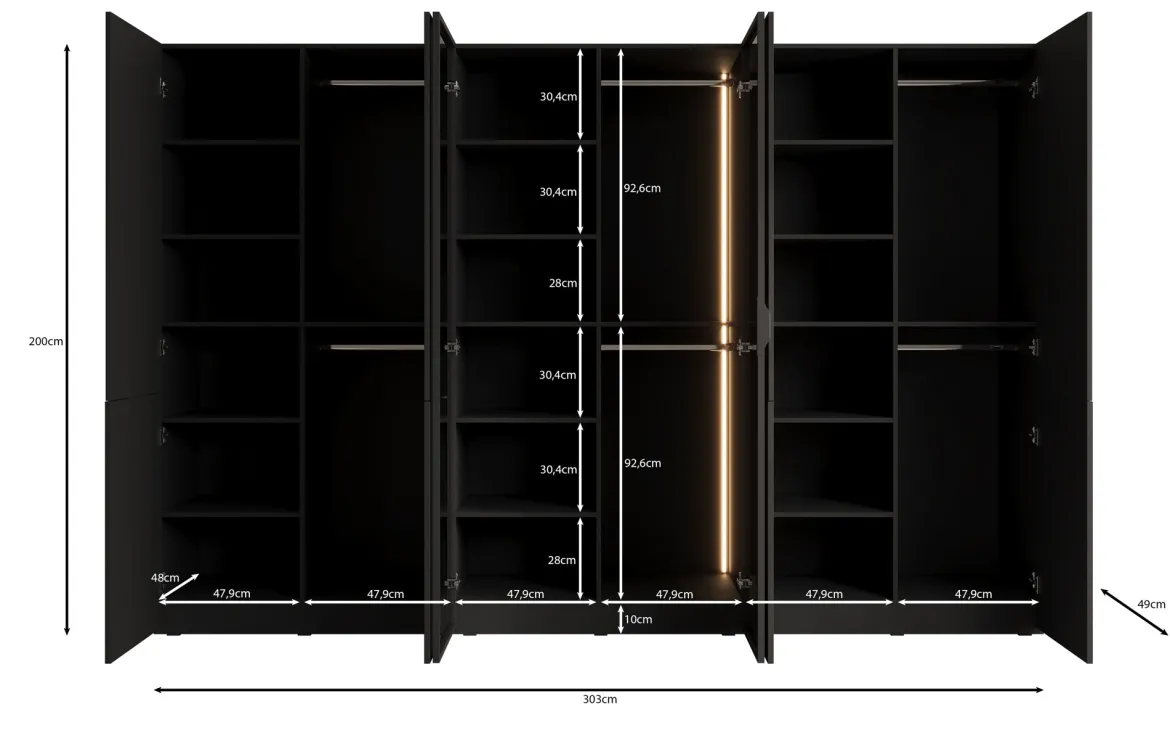 Moduro Serin – Dreimoduliger Design-Kleiderschrank mit Holz- und Strukturglasfront