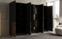 Moduro Serin – Dreimoduliger Design-Kleiderschrank mit Holz- und Strukturglasfront