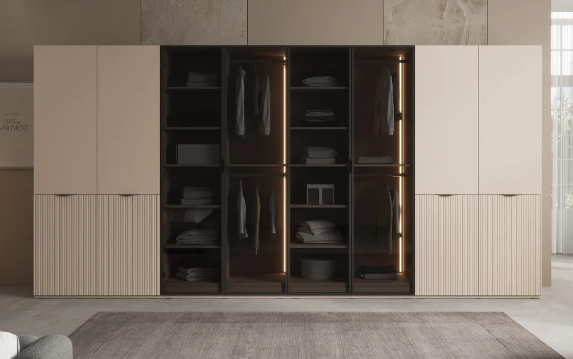 Moduro Verno – Modularer Design-Kleiderschrank mit Glas- und Strukturfront