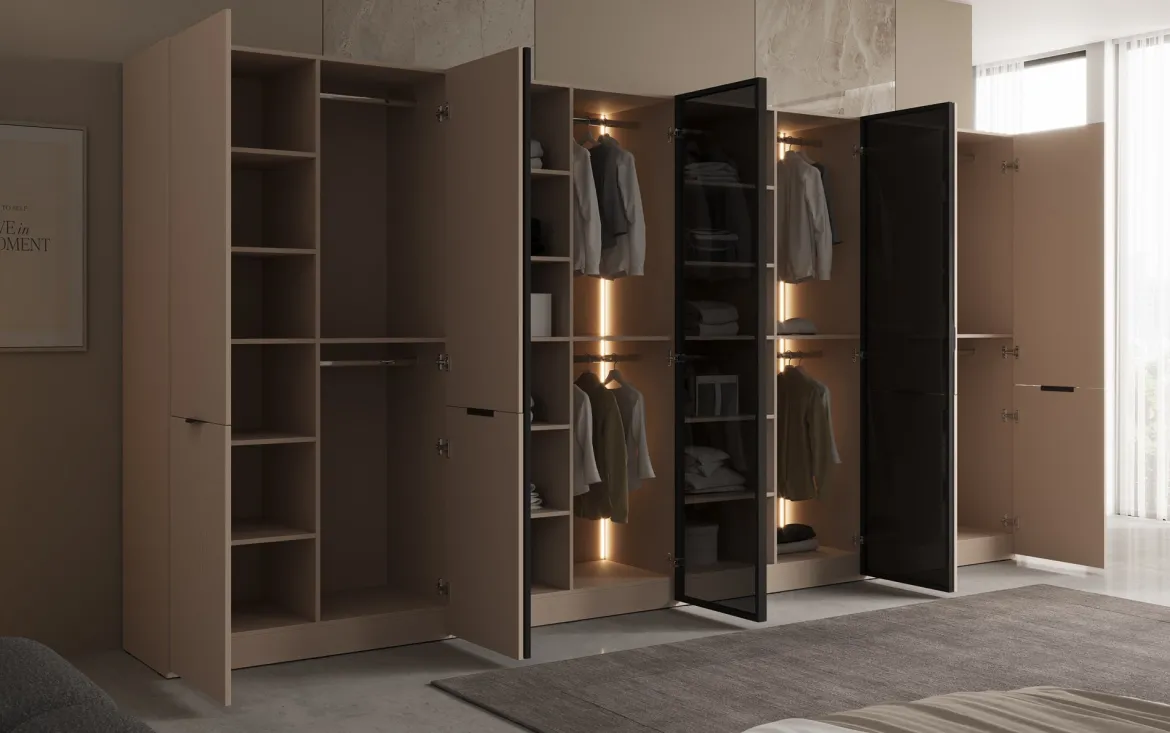 Moduro Verno – Modularer Design-Kleiderschrank mit Glas- und Strukturfront
