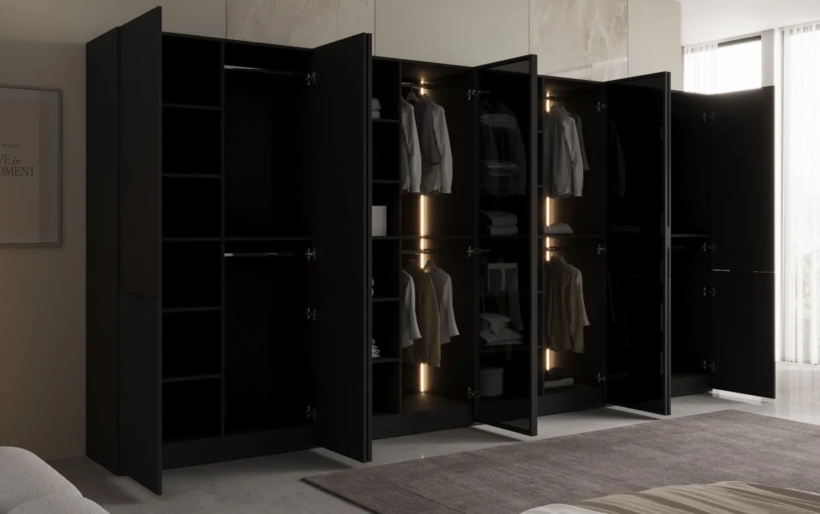 Moduro Verno – Modularer Design-Kleiderschrank mit Glas- und Strukturfront