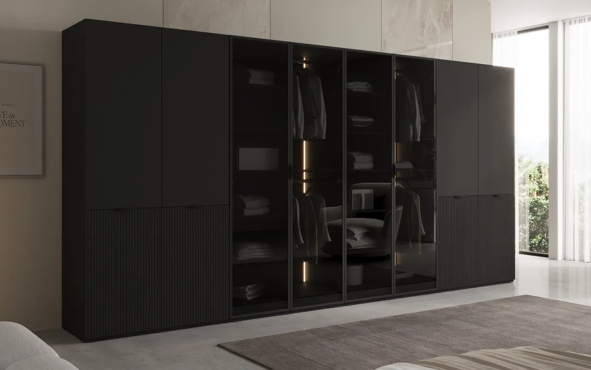 Moduro Verno – Modularer Design-Kleiderschrank mit Glas- und Strukturfront