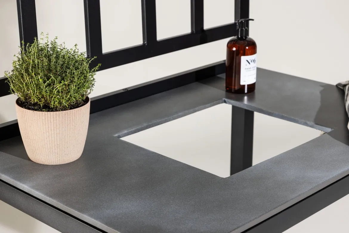 Outdoor Küchenbank Heidi - mit Stein-Tischplatte in Schwarz