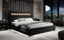OUTLET-Designer Polsterbett Ida inkl. RGB, USB und Stauraum/200x200/Schwarz/H3